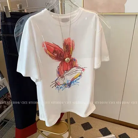 美式复古纯棉短袖t恤女夏季宽松韩版潮牌ins设计感小众半袖上衣服图片