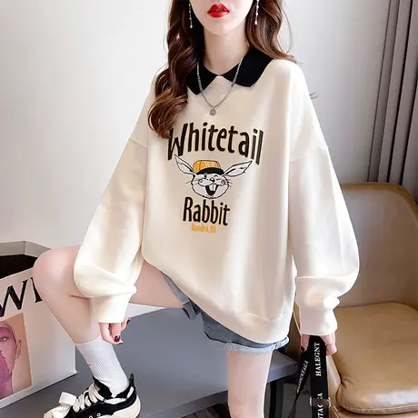 卫衣女春秋季韩版宽松薄款早春小个子翻领polo衫假两件上衣服外套商品大图