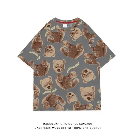 2023年春夏季新款大码女装上衣服设计感小众小熊潮ins宽松短袖t恤商品大图