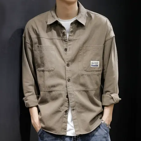 春秋衬衫男宽松潮胖子大码ins潮牌衬衣长袖工装休闲外套男士夹克商品大图