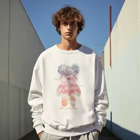 加肥加大码圆领美式重磅胖子男装加绒宽松日系卡通小熊卫衣春秋季商品大图