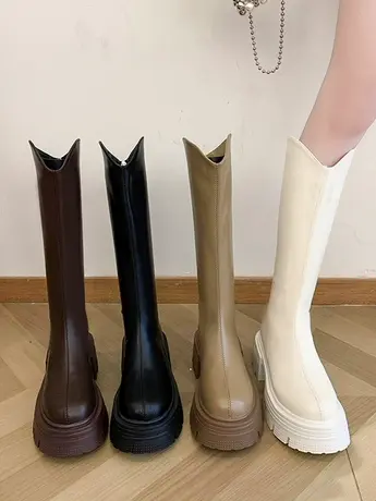 不过膝长靴女2023年秋季新款时尚复古百搭小个子厚底帅气骑士靴潮商品大图