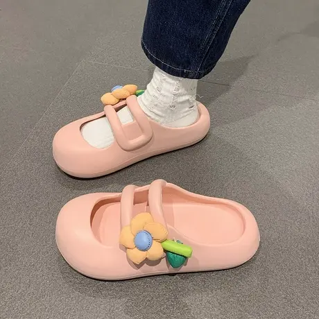 包头拖鞋女夏季时尚外穿2023年新款可爱花朵厚底踩屎感防滑凉拖鞋商品大图