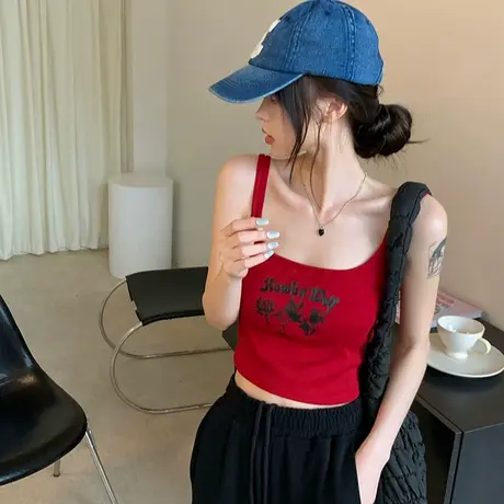吊带女夏西装内搭黑色针织打底小背心设计感小众外穿白色短款上衣商品大图