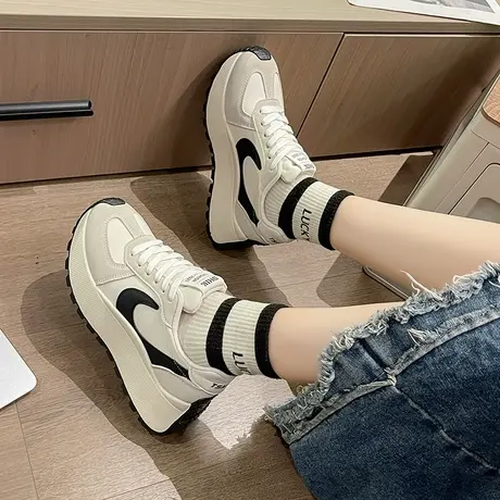 厚底阿甘鞋女2024新款春秋真皮学生运动鞋显脚小旅游鞋时尚潮鞋子商品大图
