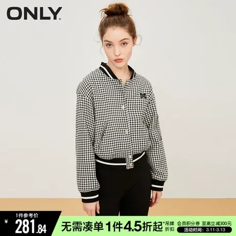 ONLY冬季时尚休闲千鸟纹宽松棒球领夹克外套女|123136013图片