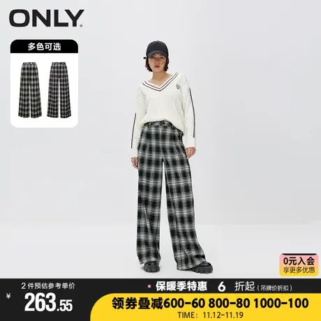 ONLY2023冬季新款休闲潮流显瘦格纹高腰阔腿裤休闲裤女|123314011商品大图