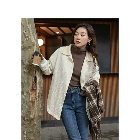 休闲肌理外套棉服2023秋女装新款毛织感领前短后长显瘦上衣图片