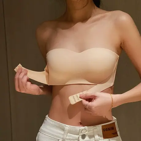 前扣无肩带内衣女防滑收副乳夏季薄舒适无痕防走光小胸聚拢文胸罩图片