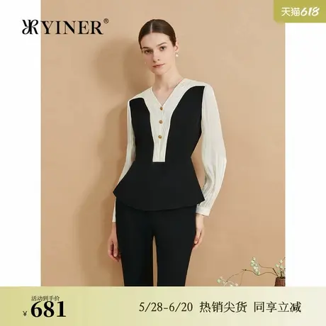 YINER音儿专选高支衬衫撞色Y字法式春日收腰职场上衣图片