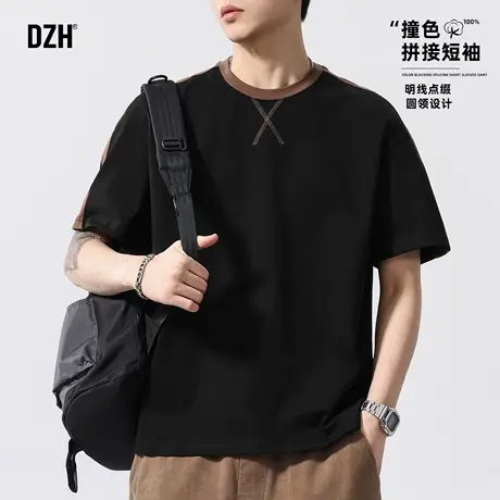 男士黑色纯棉透气短袖T恤男款夏薄款2025新款宽松半袖设计感上衣商品大图