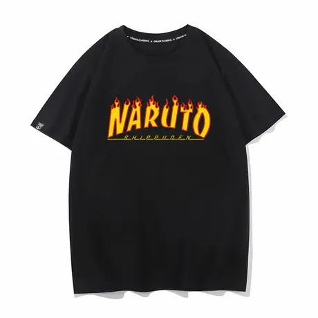 秀洛火焰联名潮流naruto火影忍者字母痛衣夏季新款纯棉短袖T恤男图片