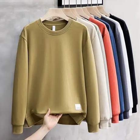 重磅卫衣男春秋季款圆领宽松潮牌打底衫贴标潮流男生休闲长袖上衣商品大图