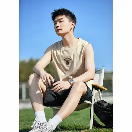唐狮夏季新款背心男休闲上衣无袖T恤百搭日系纯棉打底衫学生t商品大图