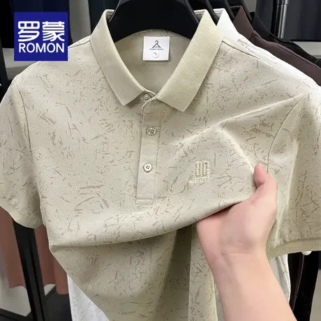罗蒙男士夏季新款POLO衫纯色时尚印花翻领短袖t恤休闲宽松上衣男图片
