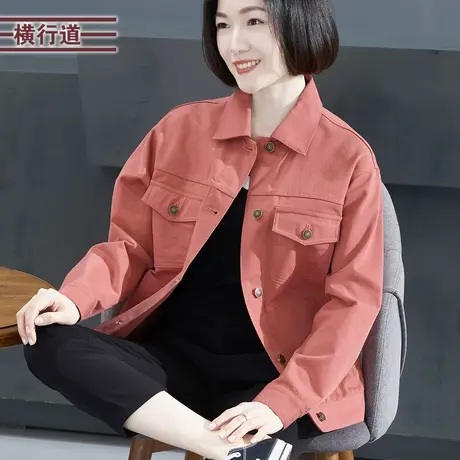 2023新款冬季纯色纯棉宽松胖MM妈妈长袖外套女装口袋外穿翻领上衣商品大图