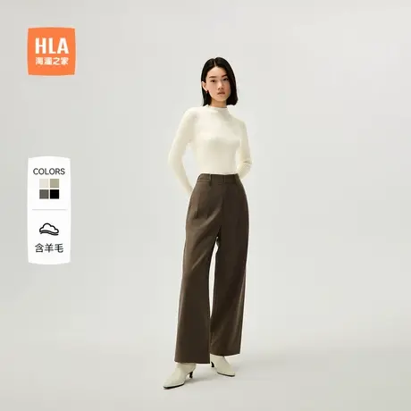 HLA/海澜之家含绵羊毛针织衫24秋新纯色半高领通勤风保暖毛衣女装商品大图