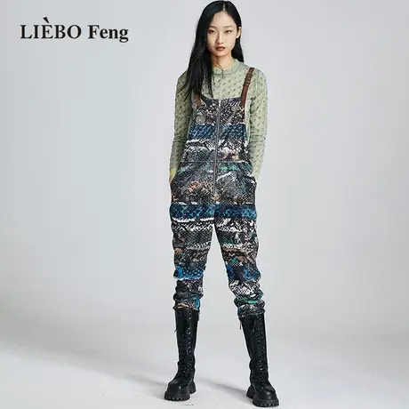 裂帛LIEBOFeng设计师品牌2023年个性工装亮片印花休闲背带连体裤商品大图