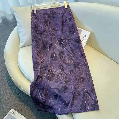 拉夏贝尔醋酸半身裙女夏季薄款2025新款流行的爆款碎花a字包臀裙商品大图