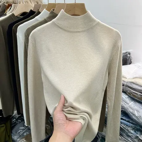 欧货纯色百搭半高领长袖针织衫女上衣2022秋冬新款内搭打底衫毛衣图片