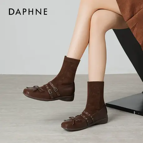 达芙妮棕色短靴女2026新款秋季美拉德靴子复古玛丽珍袜靴时装靴子商品大图