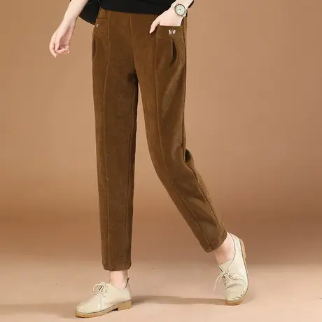 韩潮袭人松紧腰灯芯绒加绒工装休闲裤女2023冬季新款哈伦西装裤子图片