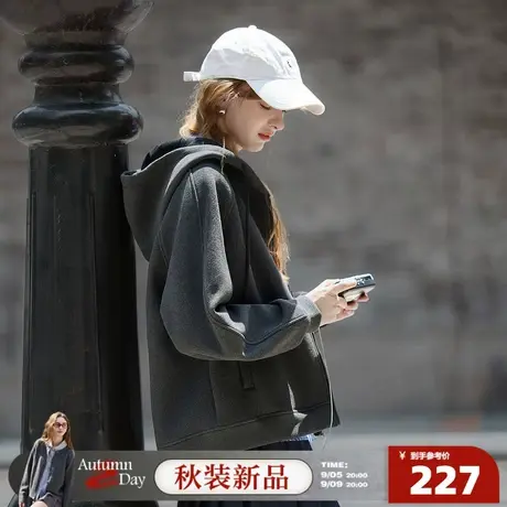 唐狮2025秋冬季外套女短款连帽保暖加厚灰色卫衣开衫女时尚宽松图片