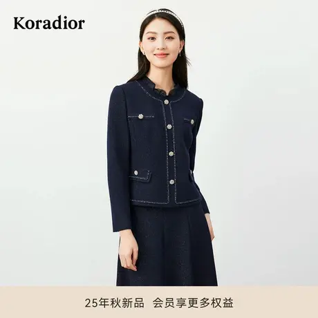 珂莱蒂尔冬季法式复古香风亮丝羊毛呢短外套女气质粗花呢上衣商品大图