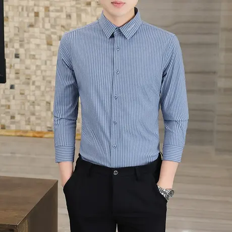 条纹衬衫男士长袖轻奢高级感春秋新款休闲修身免烫商务职业装衬衣商品大图