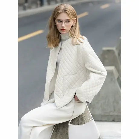 唐狮秋冬季女圆领短款轻薄棉衣内胆简约风菱格设计感小众独特TM图片