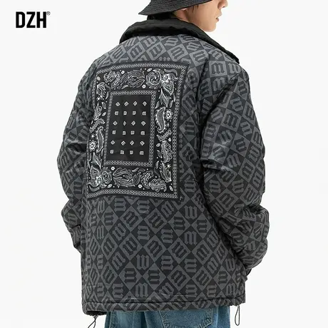 男士立领棉衣外套男冬季加厚宽松棉服男款设计感潮牌满印袄子上衣商品大图