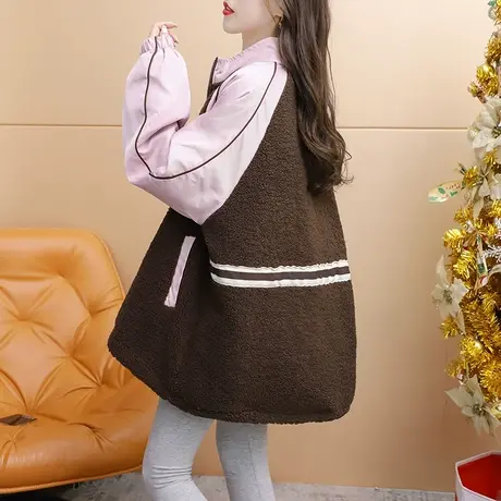 韩版宽松慵懒风加厚开衫拼接外套女2023冬季新款洋气减龄百搭上衣图片