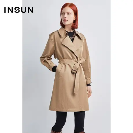 恩裳商场同款秋季时尚挡风片设计百搭通勤棉质风衣中长款图片