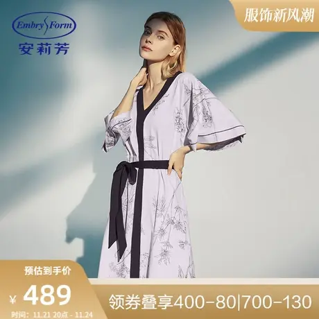 安莉芳薄款纯棉印花V领睡裙女士舒适短袖系带家居裙EL00458图片