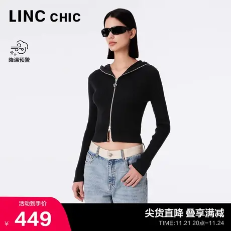 LINCCHIC金羽杰针织衫女新款修身连帽针织开衫外套女S233SW486Y商品大图