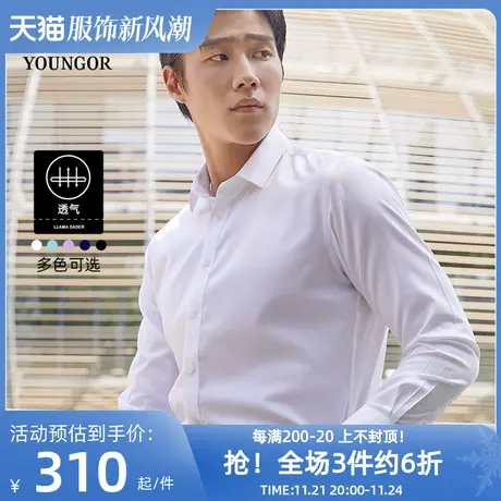 雅戈尔长袖衬衫春新款男士商务休闲高级工装DP弹力免烫衬衣图片