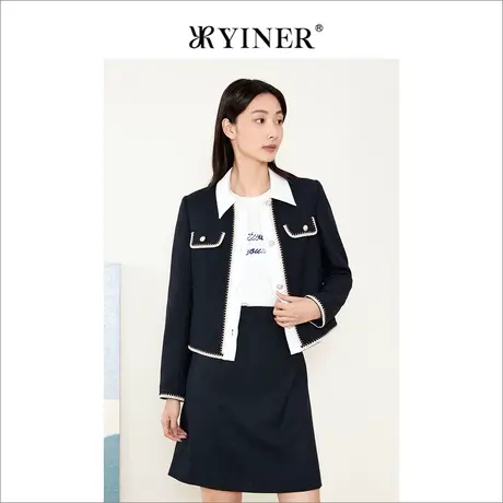 *【小香风】Goodland美地女装秋季减龄洋气上衣拼接短外套商品大图