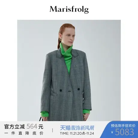 【花呢大衣】玛丝菲尔冬季新款复古威尔士格纹羊毛廓型毛呢外套图片