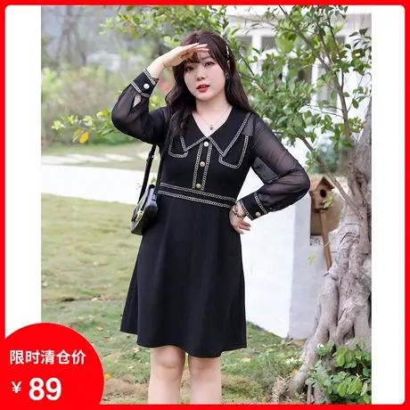 【清仓】小黑裙2024年春装新款名媛气质娃娃领显瘦大码胖MM连衣裙图片