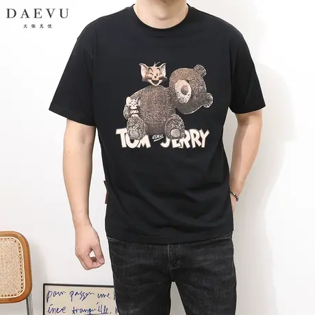 大依无忧夏季新款卡通熊潮胖子大号加肥加大码圆领男士短袖t恤商品大图