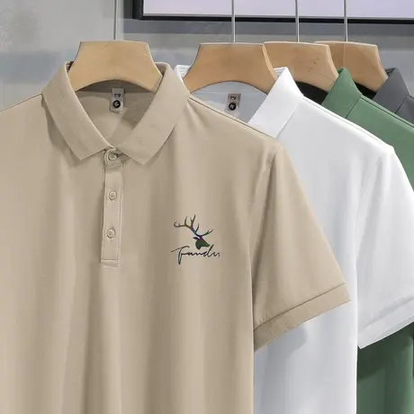 翻领t恤男士短袖polo衫保罗珠地冰丝凉感半袖夏季上衣服带领体恤商品大图