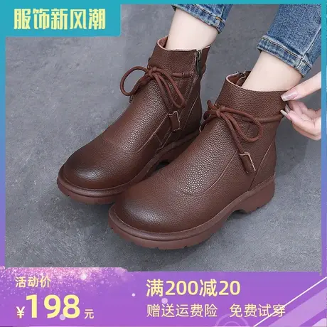 2023复古大码女靴41一43冬季新款真皮小皮鞋女英伦风短靴平底靴子商品大图