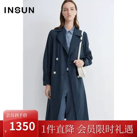 恩裳商场同款春季经典双排扣时尚收腰修身棉质风衣外套图片