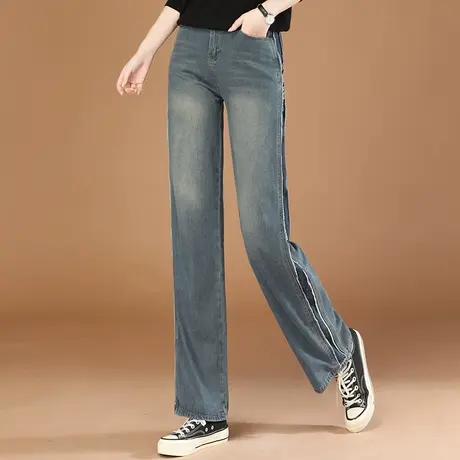 韩潮袭人复古高腰显瘦直筒牛仔裤女2023秋季新款宽松百搭阔腿裤子图片