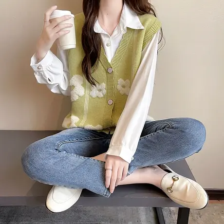 女士毛衣针织马甲女秋装2023新款网红开衫背心叠穿小坎肩马夹外搭图片