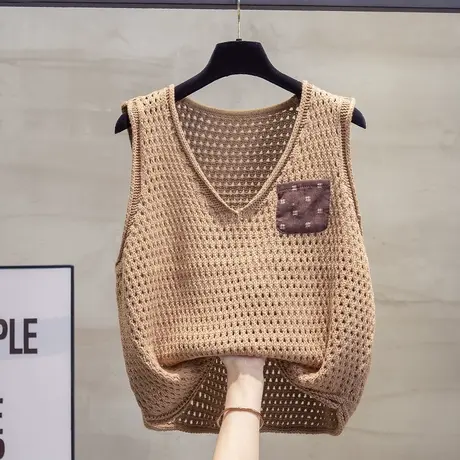 v领针织马甲背心女2025春秋新款宽松外穿马夹镂空外搭毛衣坎肩潮商品大图