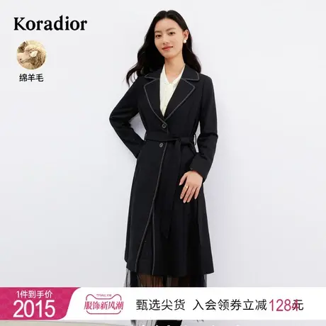 珂莱蒂尔女装2024年春季新款纯色绵羊毛大衣气质中长款通勤百搭图片