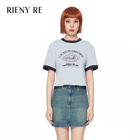 RIENYRE短袖t恤女2023年夏季新款美式复古别致小上衣时尚修身夏装图片