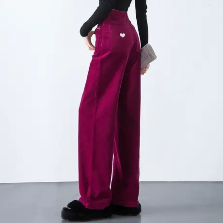 休闲裤灯芯绒阔腿裤女高腰春秋2024新款爆款彩色裤子直筒条绒女裤商品大图