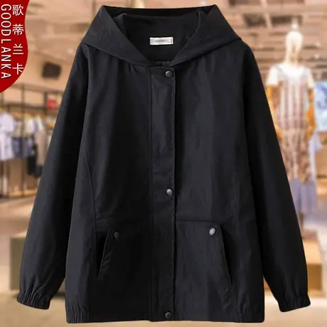 40-50岁中年妈妈春秋连帽外套200斤加肥加大码宽松洋气休闲风衣女商品大图